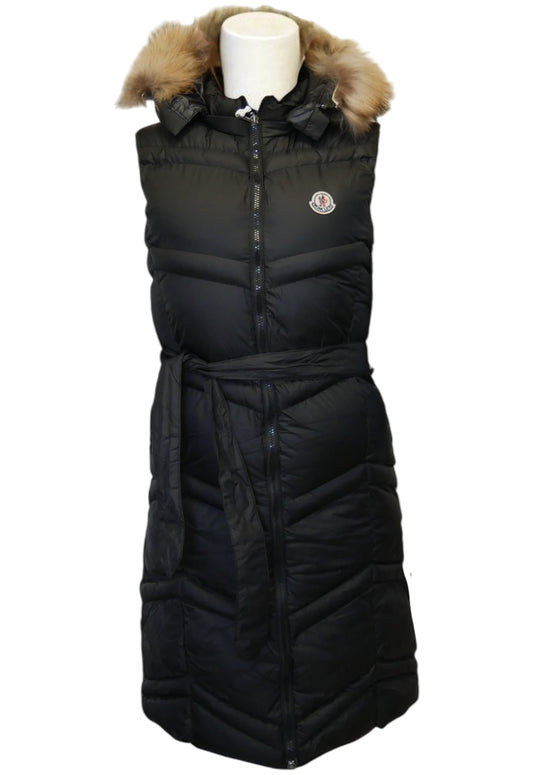 Moncler Damen Lange Steppweste Schwarz