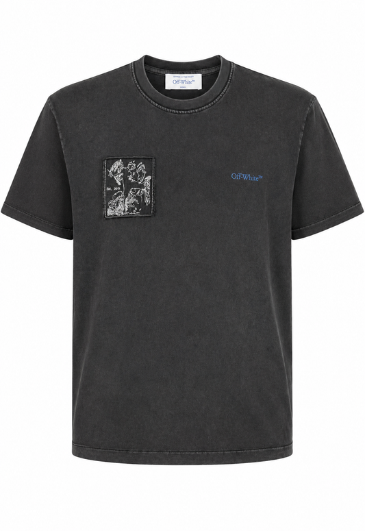 Off-White Men's Faded Painting Skate Logo T-Shirt Grey