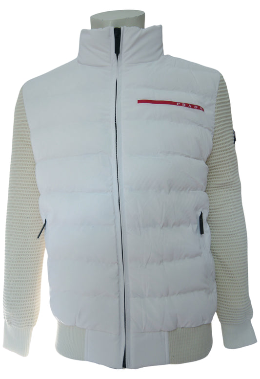 Prada Men's Jacket White with Knitted Sleeves