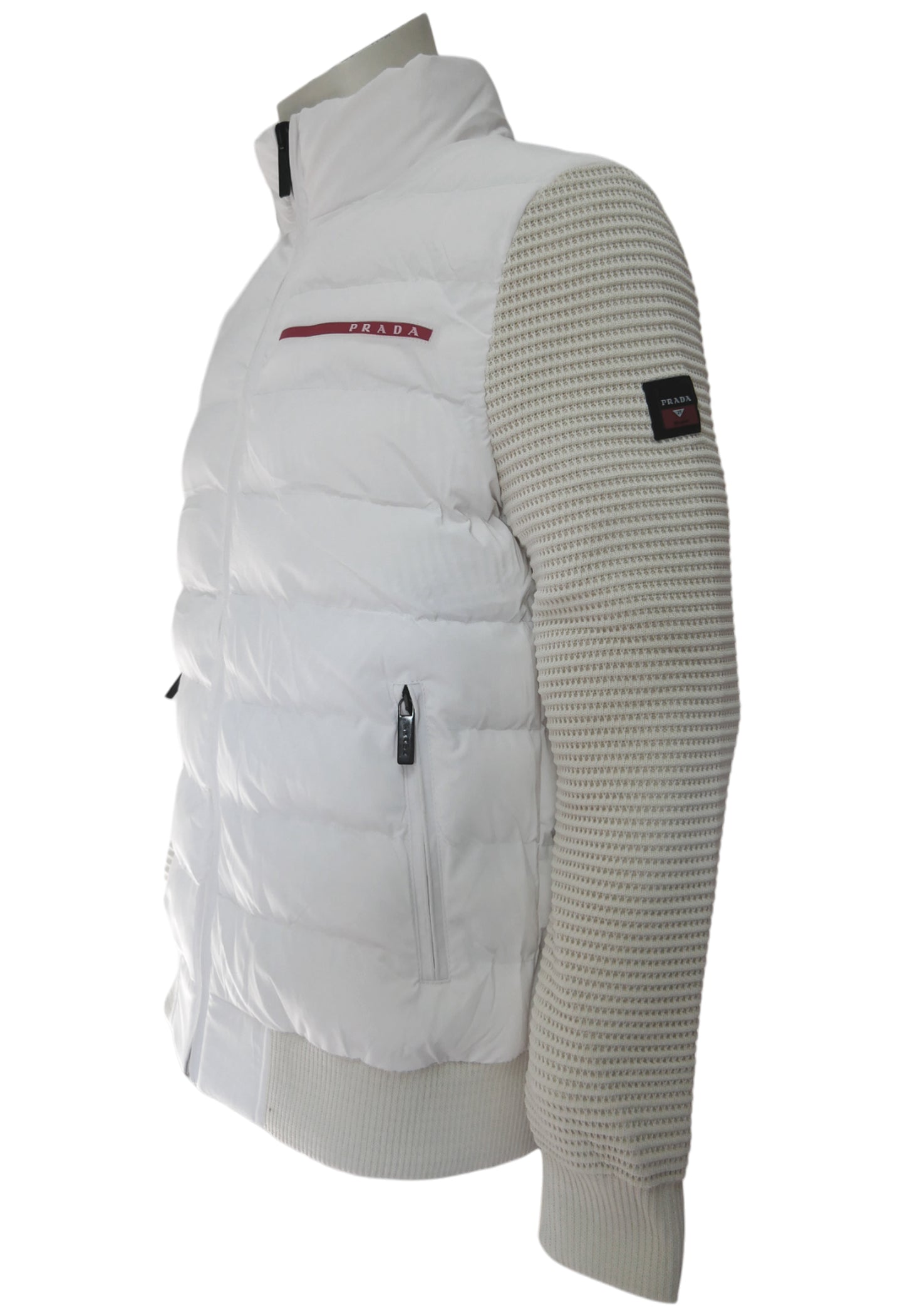 Prada Men's Jacket White with Knitted Sleeves