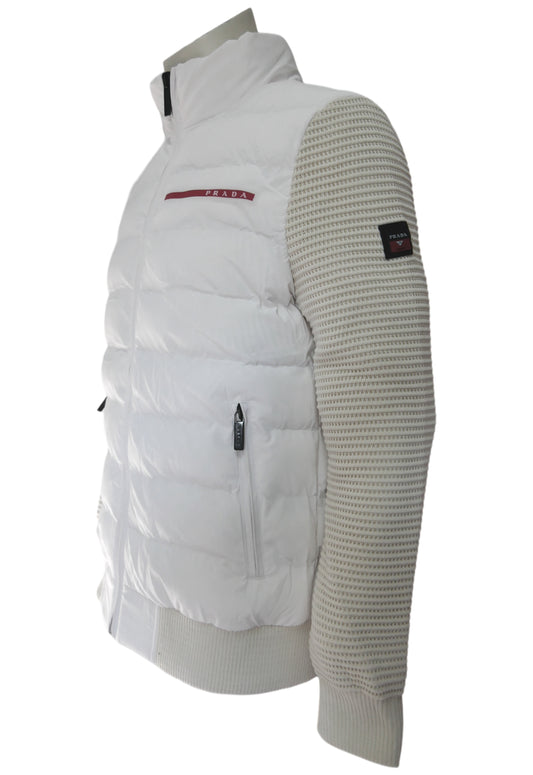Prada Men's Jacket White with Knitted Sleeves