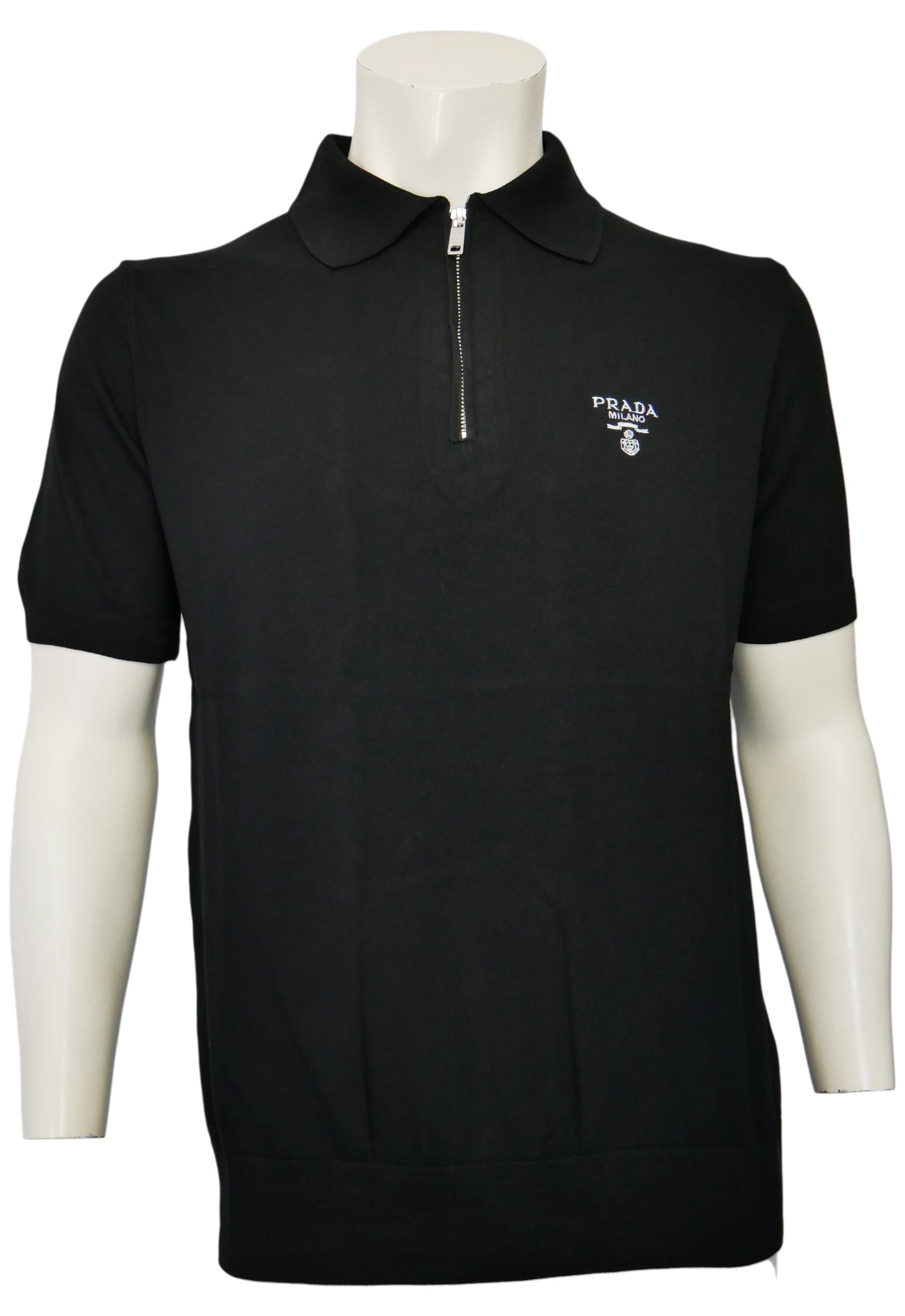 Prada Men's Polo Shirt with Short Zip, Black