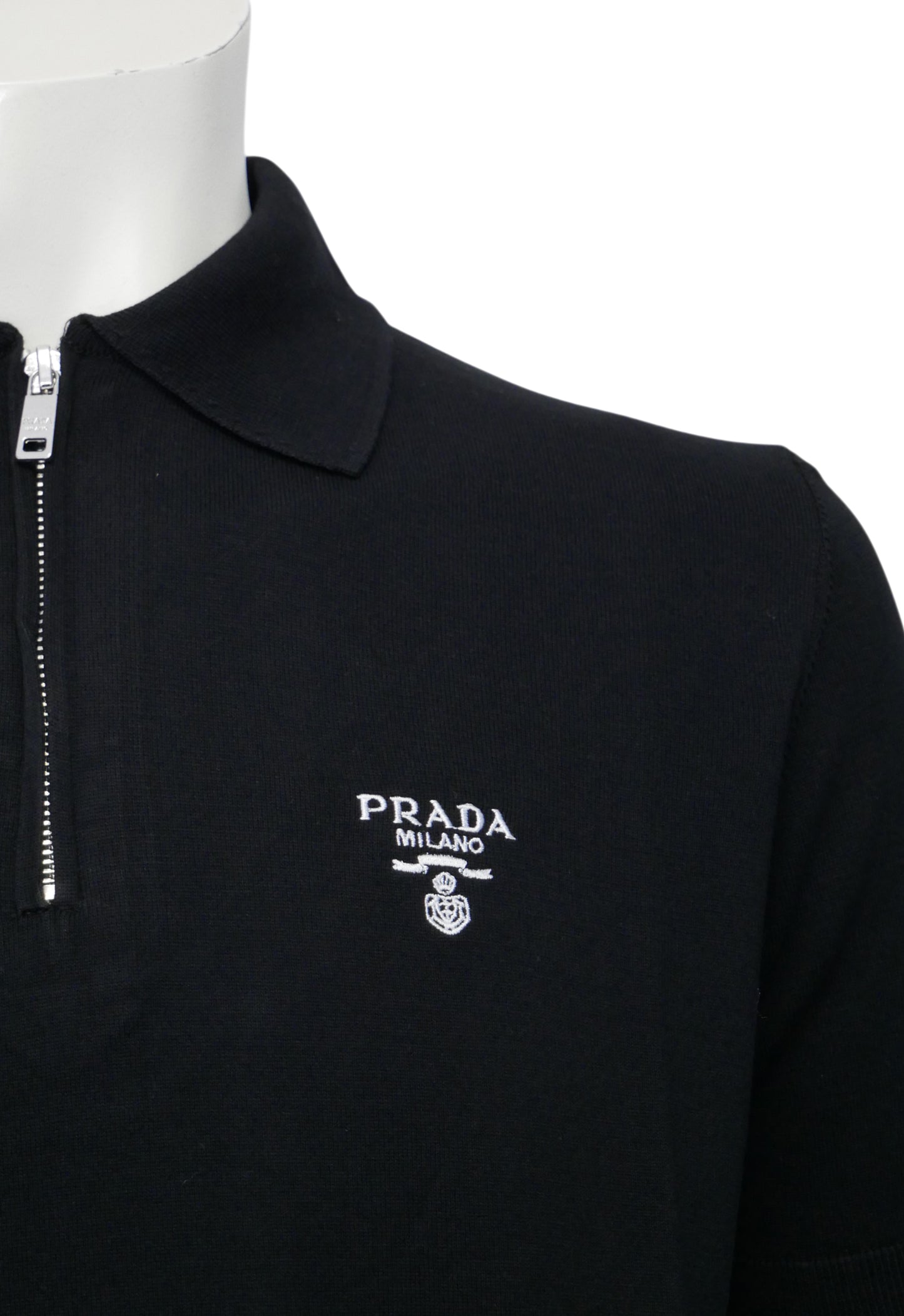 Prada Men's Polo Shirt with Short Zip, Black