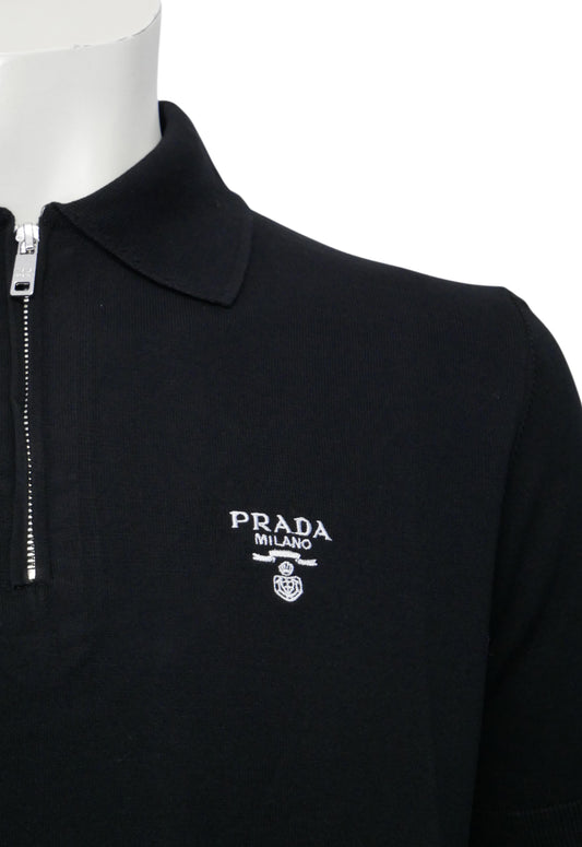 Prada Heren Polo Met Korte Rits Zwart