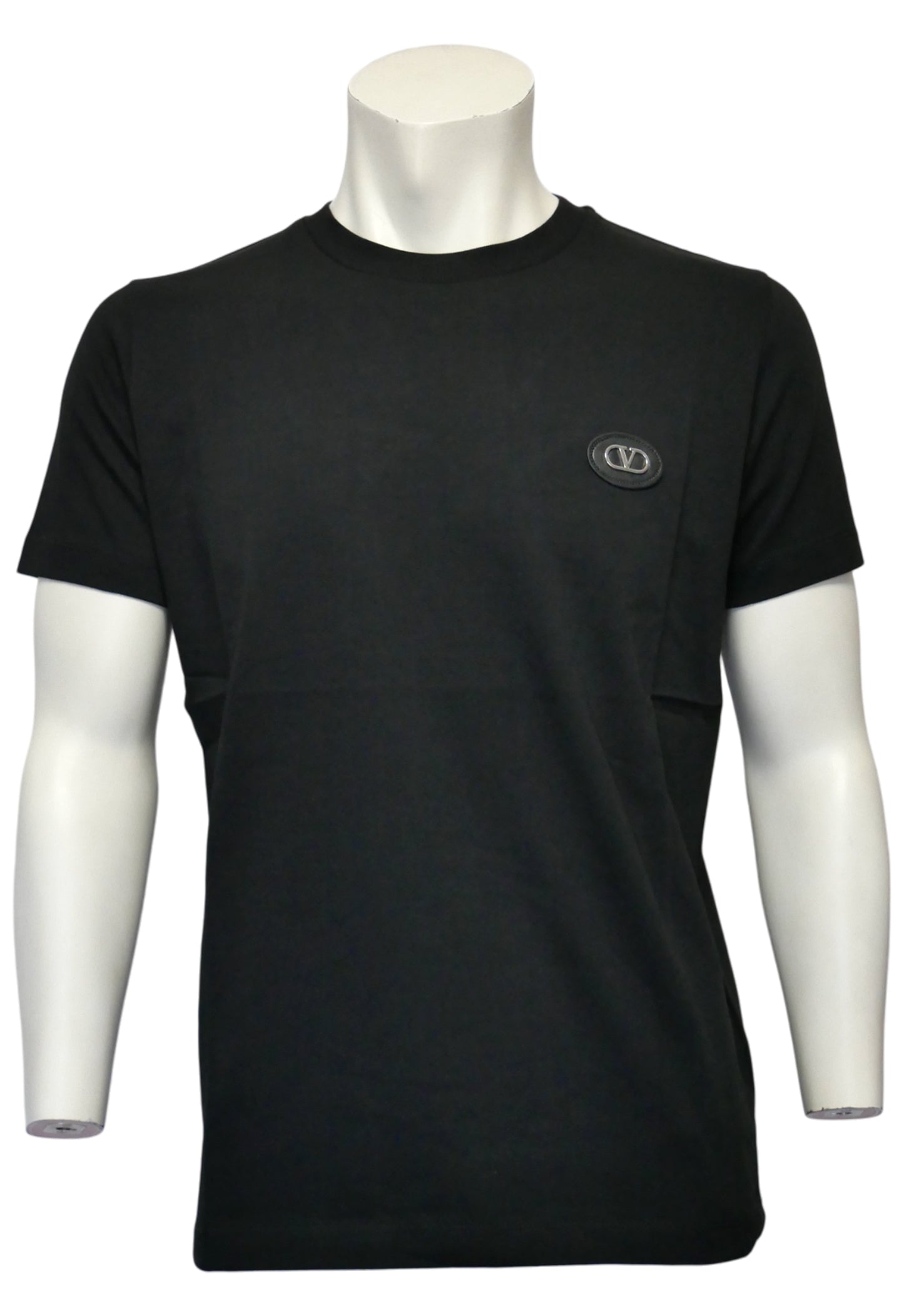Valentino Herren T-Shirt Schwarz mit Logo-Applikation – Vorderansicht