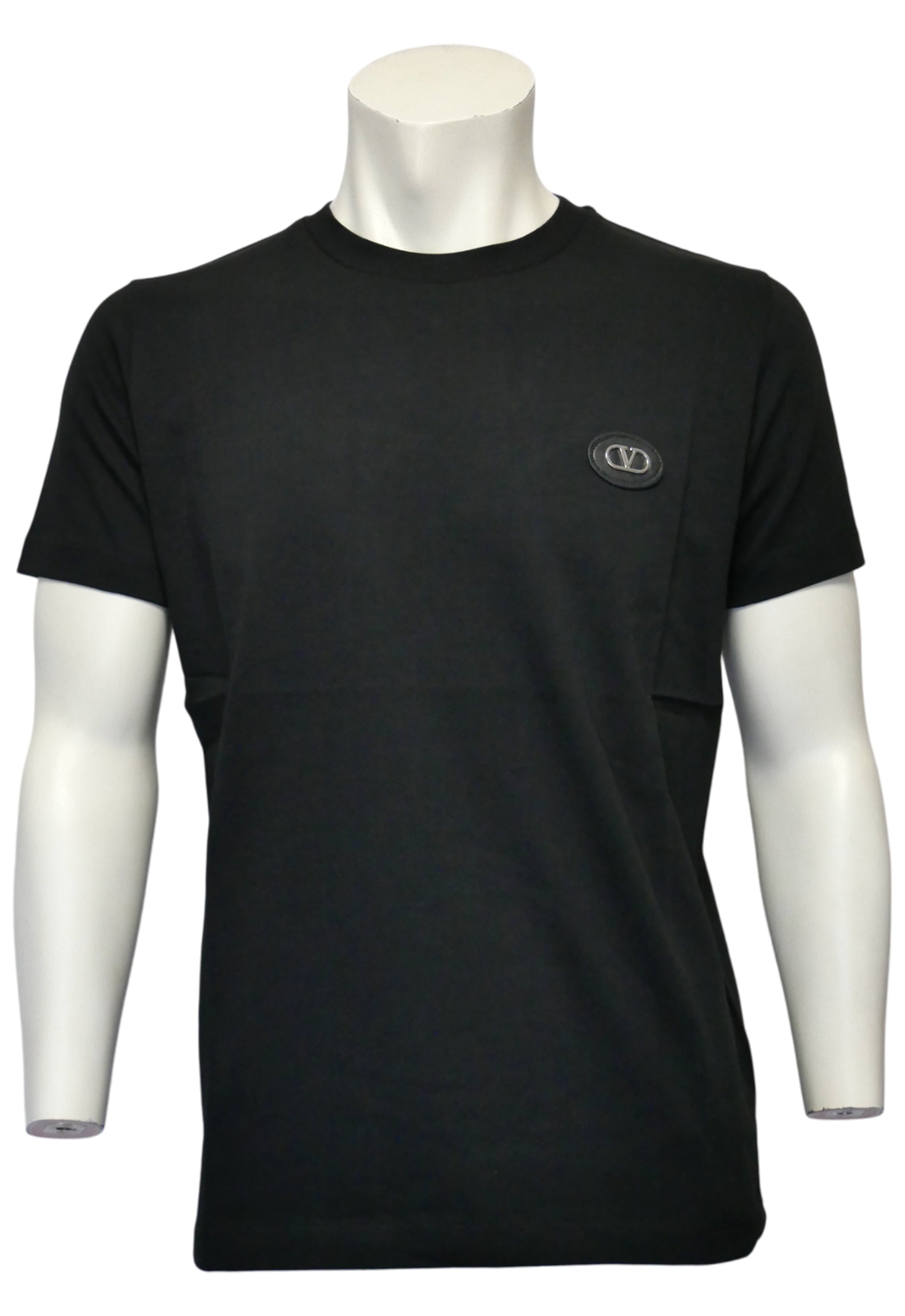 Valentino Herren T-Shirt Schwarz mit Logo-Applikation – Vorderansicht
