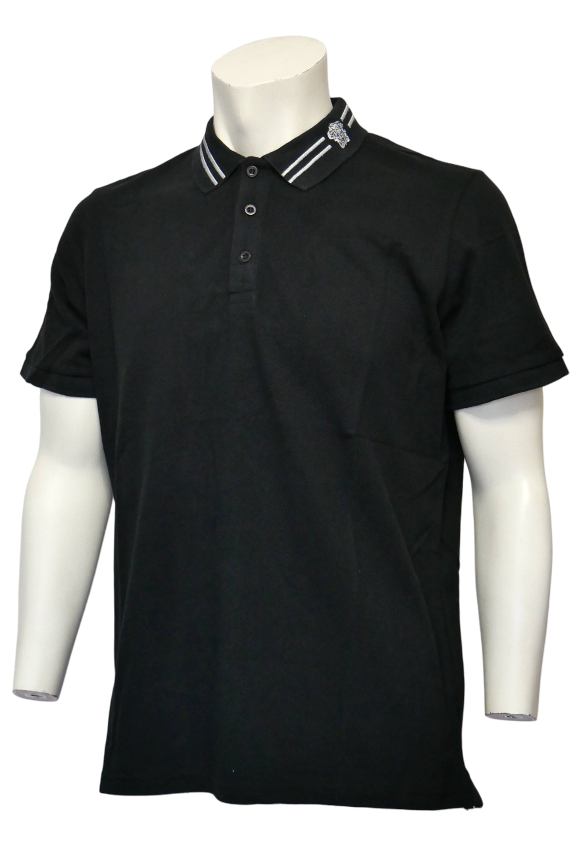 Versace Herren Poloshirt Schwarz mit Logo-Kragen – Vorderansicht